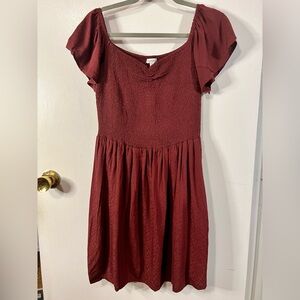Love Fire Burgundy Mini Sundress with Cap Flutter Sleeves